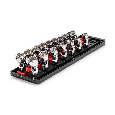 Tekton 3/8 Inch Drive Universal Joint Socket Set with Rail, 17-Piece (3/8-3/4 in., 10-19 mm) SHD91217